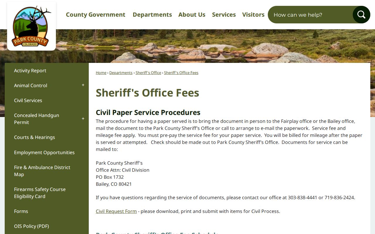Park County warrant lookup bond process and fees