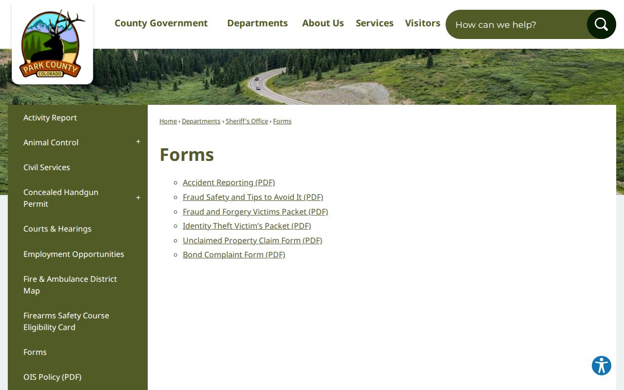 Park County warrant lookup sheriff forms inventory