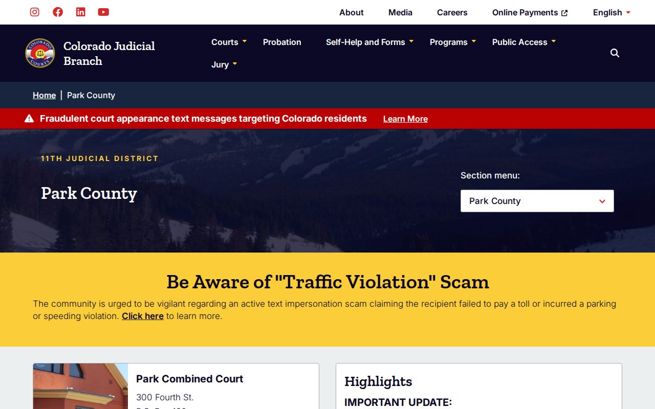 Park County outstanding warrant Combined Court contact