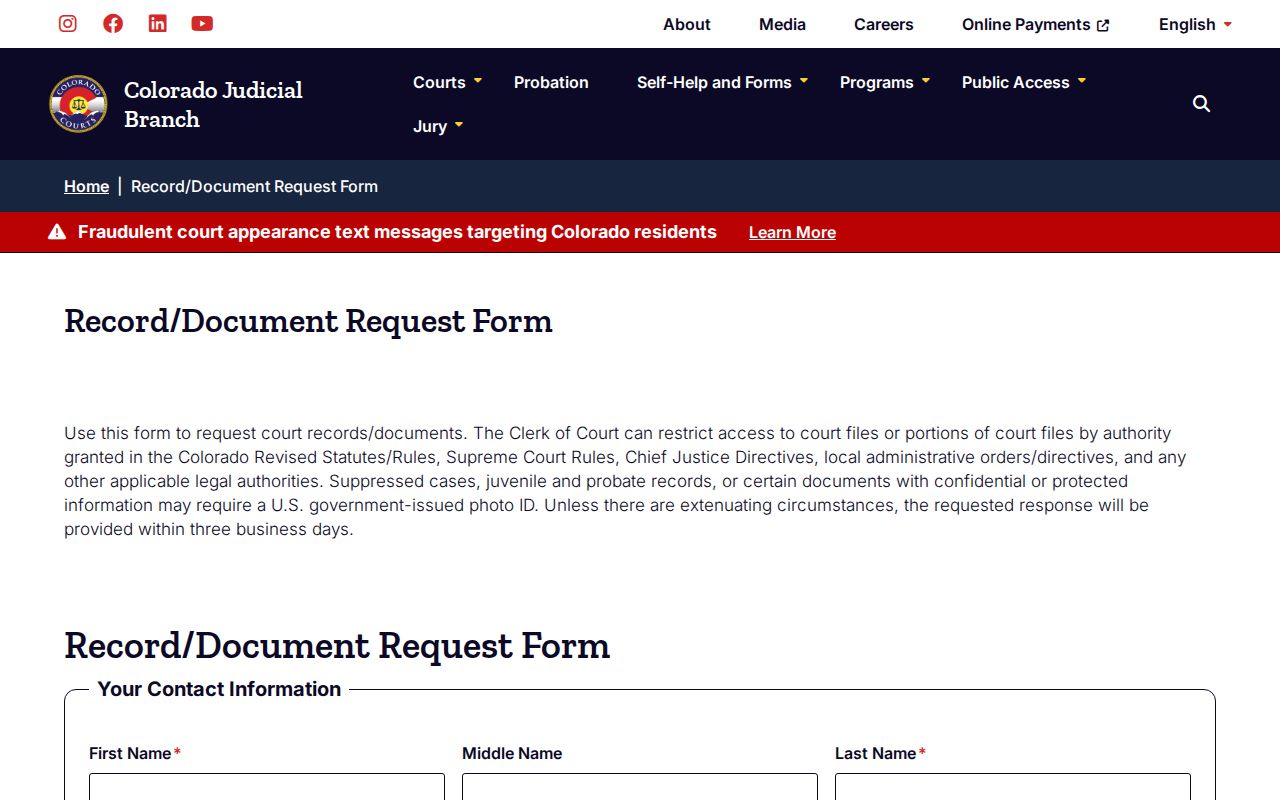 Park County bench warrant court record request form