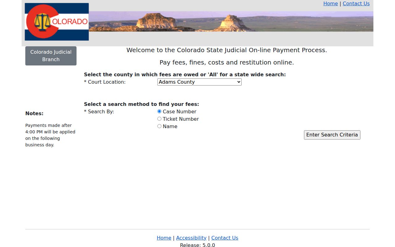 Park County bench warrant court payment interface