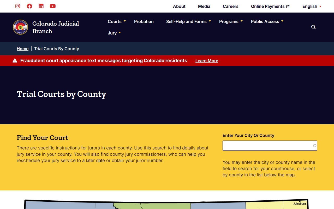 Colorado Judicial county and district court jurisdiction overview