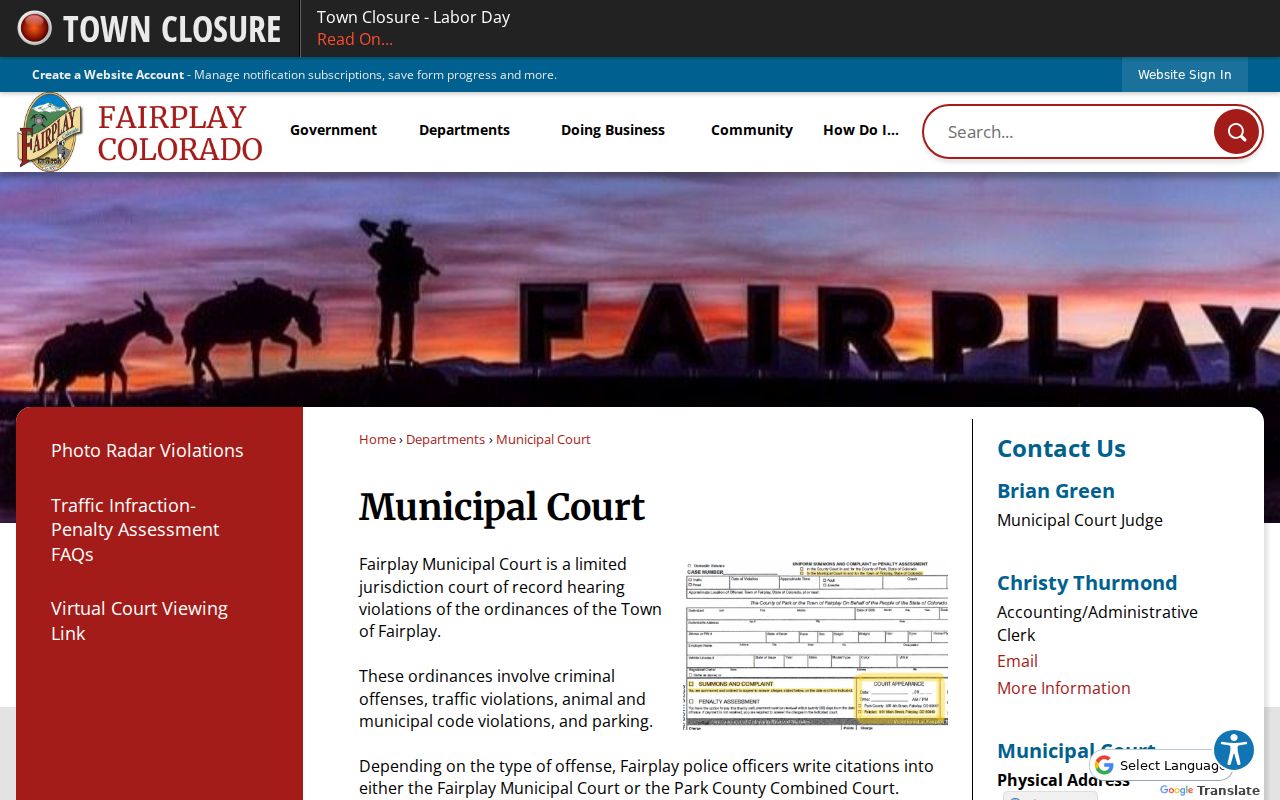 Fairplay Municipal Court scope and citation routing