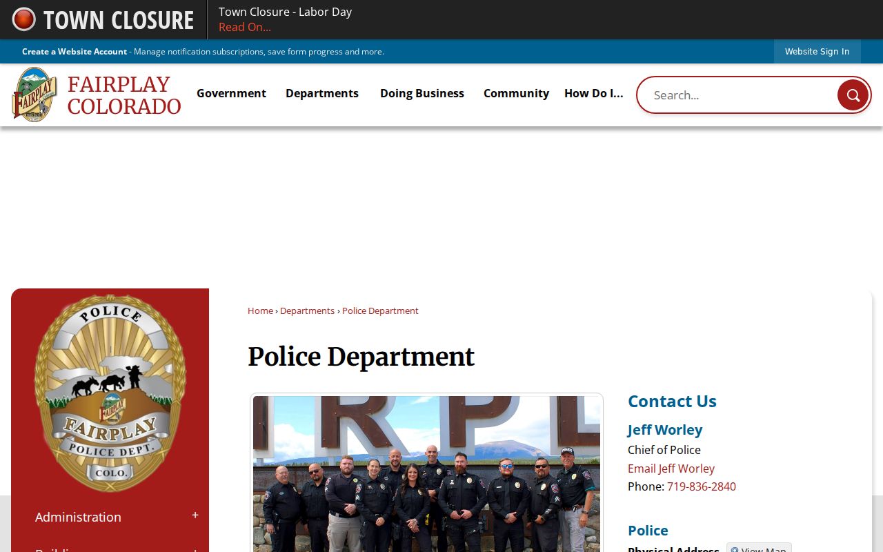 Fairplay Police service information for Fairplay and Alma