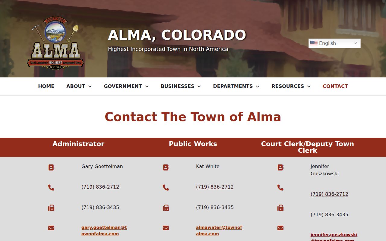 Official Alma town clerk contact information for municipal routing