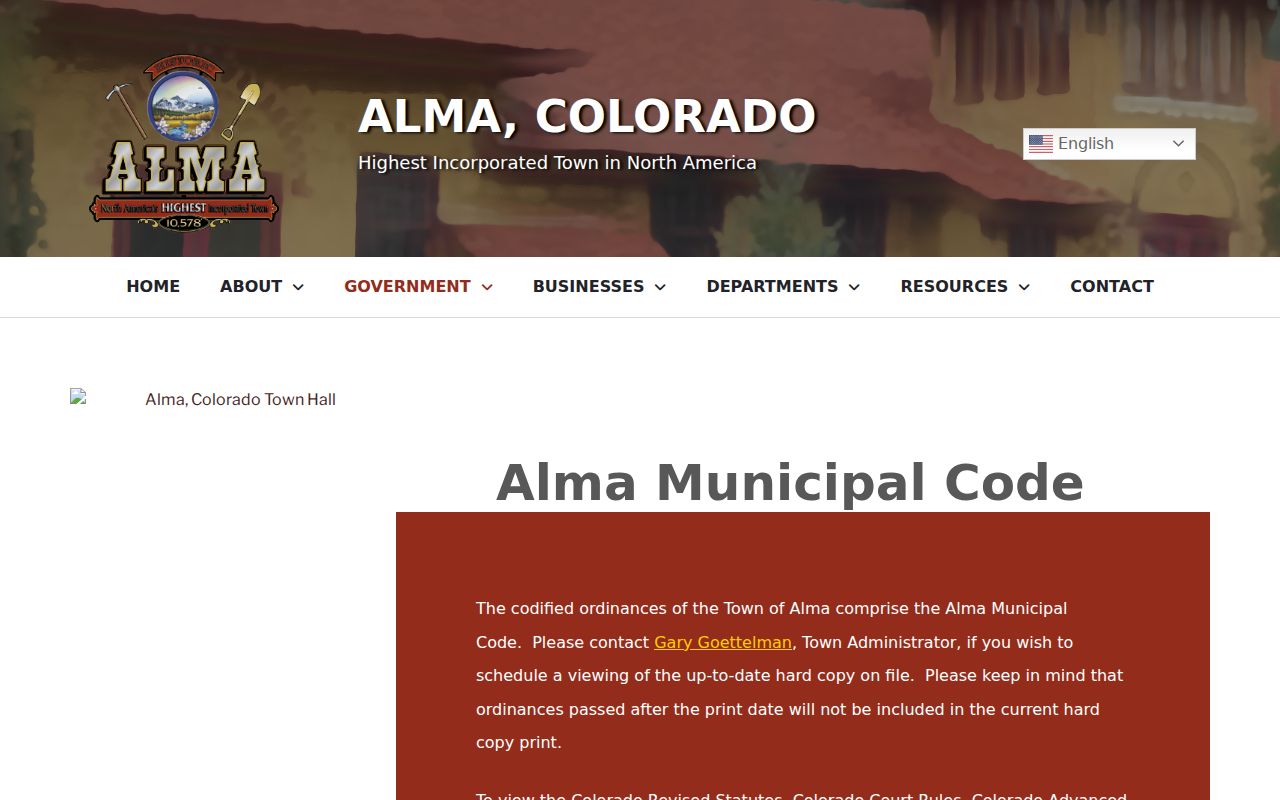 Official Alma municipal code access page