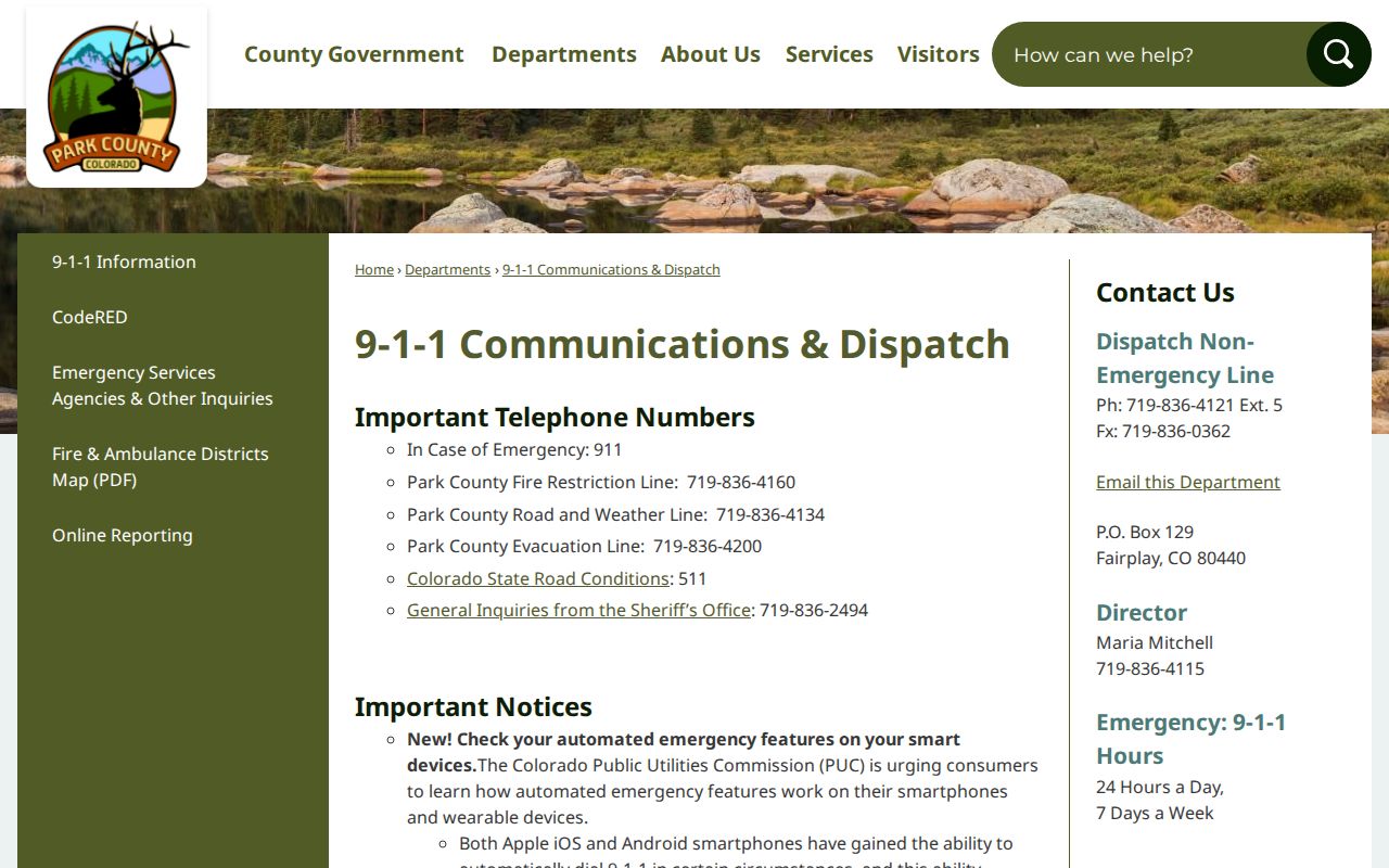 Park County warrant records dispatch contact route