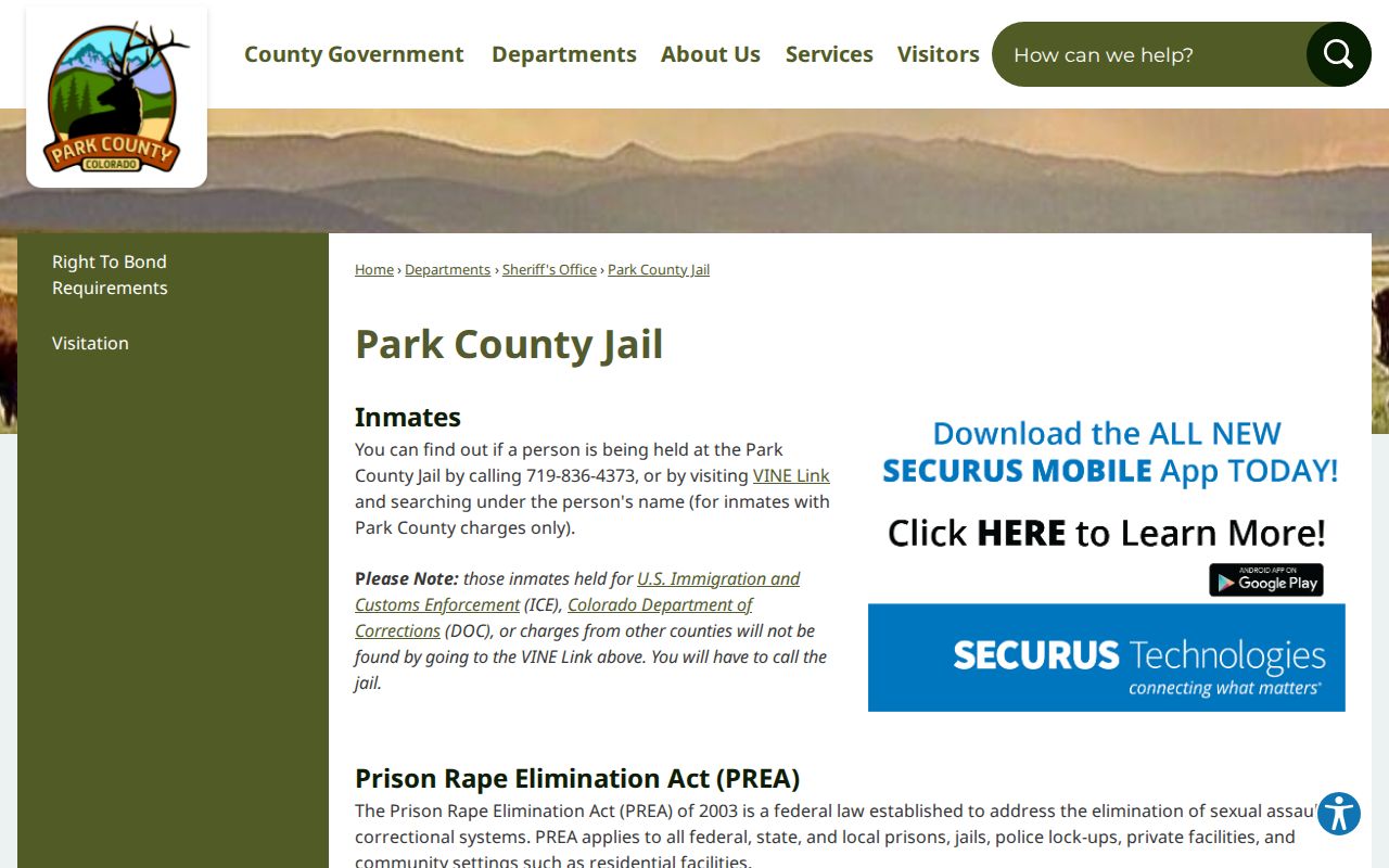 Park County warrant records jail custody information
