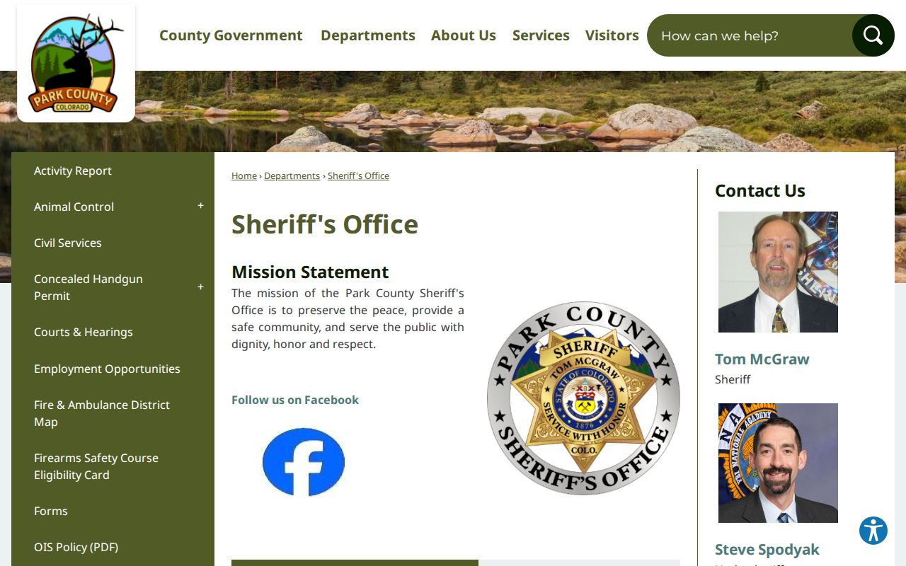 Park County warrant records sheriff office page